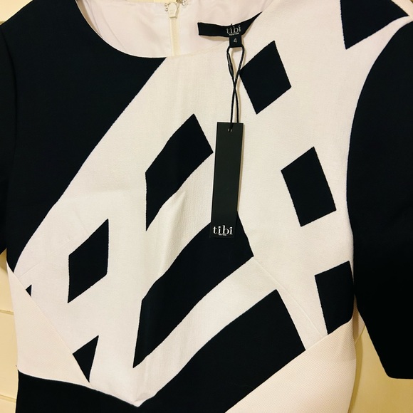 NWT lined Tibi dress black and white pattern with black trim - Picture 3 of 6